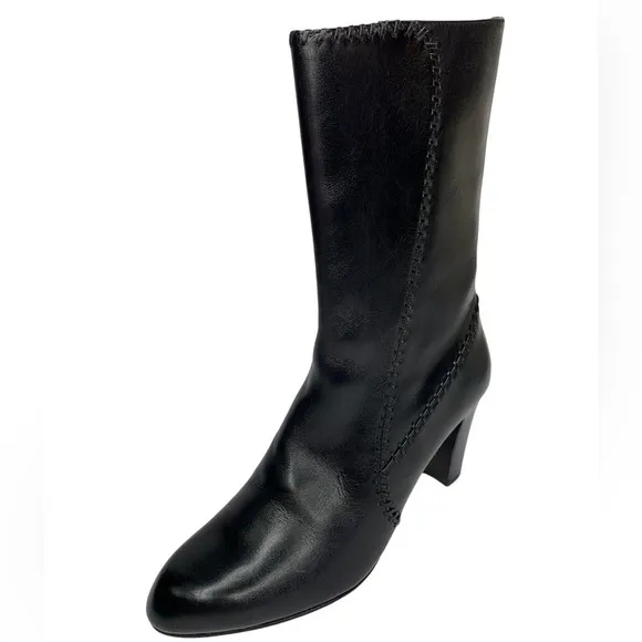 Cole Haan New with Tags Black Leather Side Zip Tall Ankle Boots 3” Stacked Heel