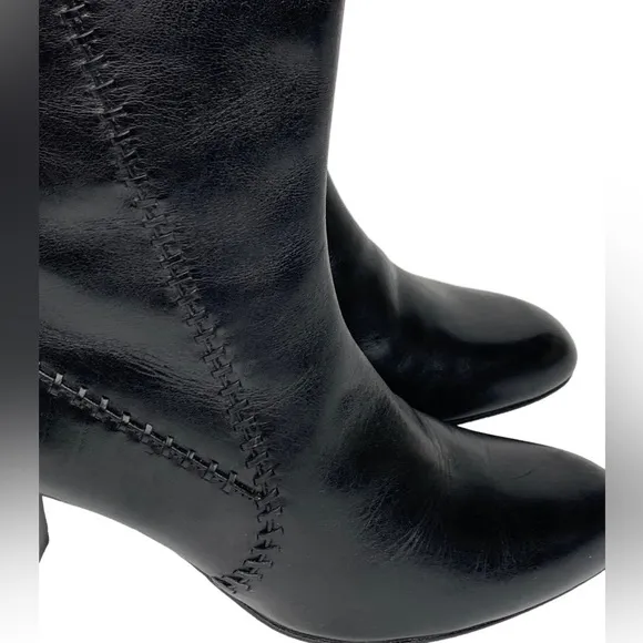Cole Haan New with Tags Black Leather Side Zip Tall Ankle Boots 3” Stacked Heel