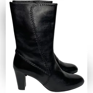 Cole Haan New with Tags Black Leather Side Zip Tall Ankle Boots 3” Stacked Heel