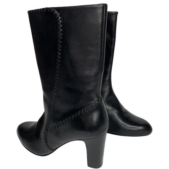 Cole Haan New with Tags Black Leather Side Zip Tall Ankle Boots 3” Stacked Heel