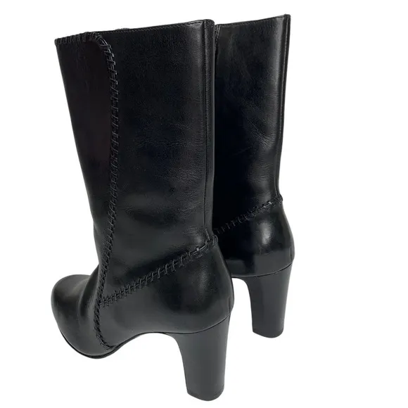 Cole Haan New with Tags Black Leather Side Zip Tall Ankle Boots 3” Stacked Heel