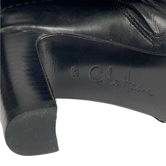 Cole Haan New with Tags Black Leather Side Zip Tall Ankle Boots 3” Stacked Heel