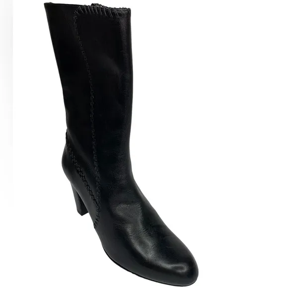 Cole Haan New with Tags Black Leather Side Zip Tall Ankle Boots 3” Stacked Heel