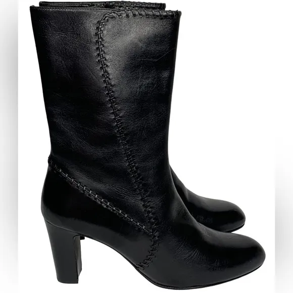 Cole Haan New with Tags Black Leather Side Zip Tall Ankle Boots 3” Stacked Heel