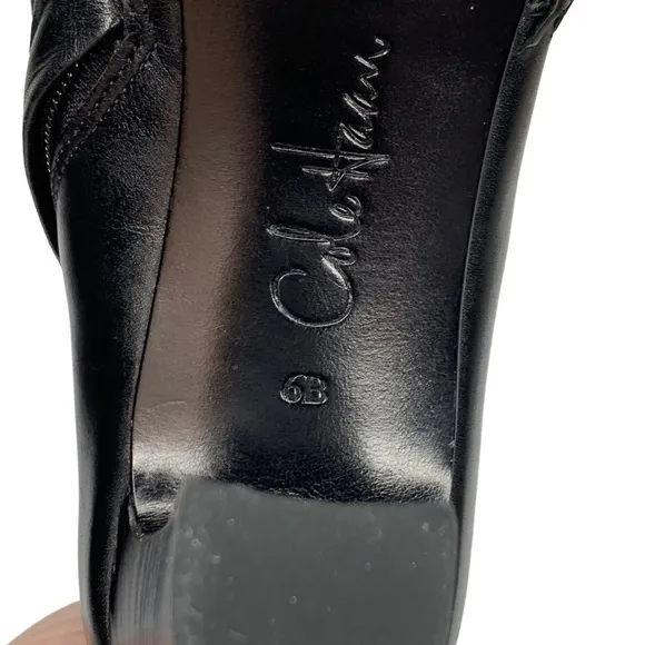 Cole Haan New with Tags Black Leather Side Zip Tall Ankle Boots 3” Stacked Heel