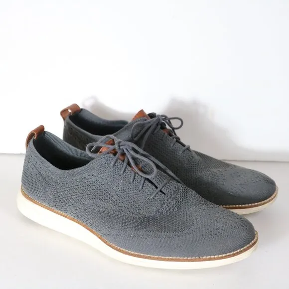 Cole Haan Original Grand Stitchlite Oxford Dress Shoes Mens 13 Gray Knit Wingtip