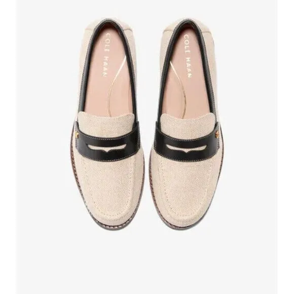 Cole Haan Lux Pinch W31177 Penny Loafers Women's 9 Natural Black Shoes ZPO1736