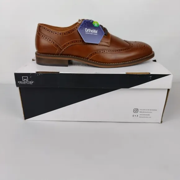 Collection by Michael straha Mens leather dress Brown shoes‎ size 8 new with box