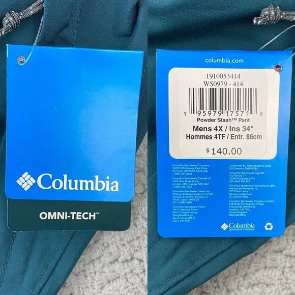 Columbia Men's Omni-Tech Powder Stash Ski Snow Waterproof Pants   -   Size: 4X