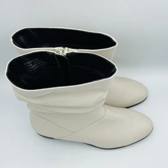 Comfortview Shoes Womens Size 8.5 WW Wide White Boots Madison Bootie Zip Creased