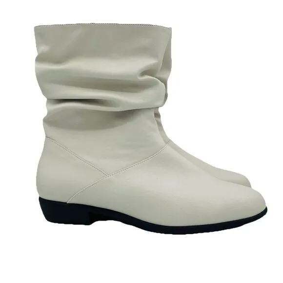 Comfortview Shoes Womens Size 8.5 WW Wide White Boots Madison Bootie Zip Creased