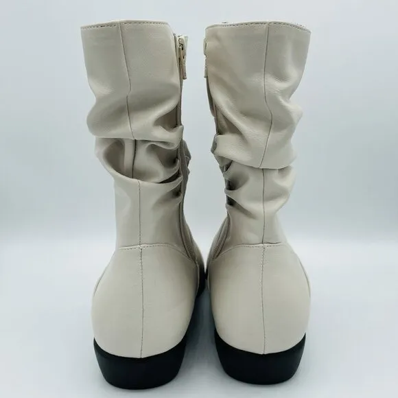 Comfortview Shoes Womens Size 8.5 WW Wide White Boots Madison Bootie Zip Creased