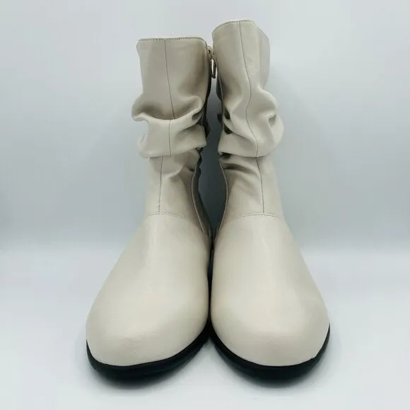 Comfortview Shoes Womens Size 8.5 WW Wide White Boots Madison Bootie Zip Creased