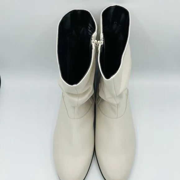 Comfortview Shoes Womens Size 8.5 WW Wide White Boots Madison Bootie Zip Creased