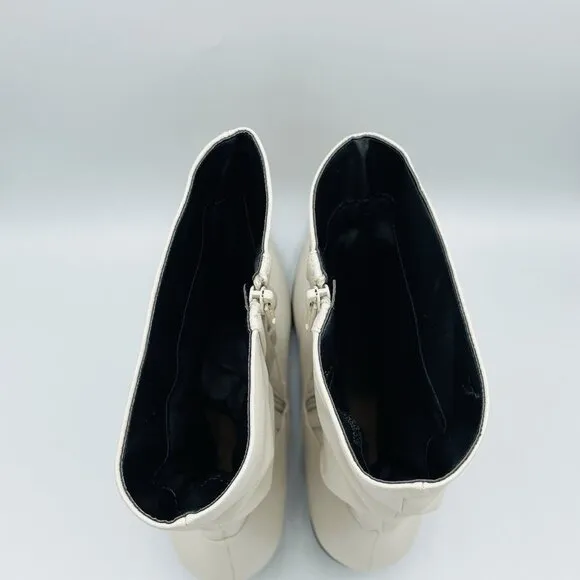 Comfortview Shoes Womens Size 8.5 WW Wide White Boots Madison Bootie Zip Creased