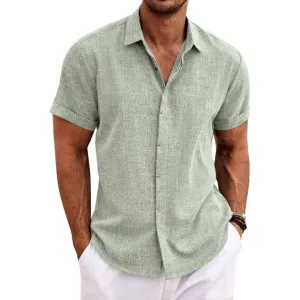 COOFANDY Men's Linen Short Sleeve Casual Shirts Button Down for Men