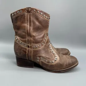 Corral Boots Women's 7 Brown Jewels Gems Distressed Side Zip Western Ankle Boots
