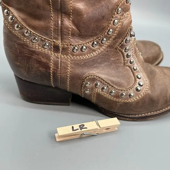 Corral Boots Women's 7 Brown Jewels Gems Distressed Side Zip Western Ankle Boots