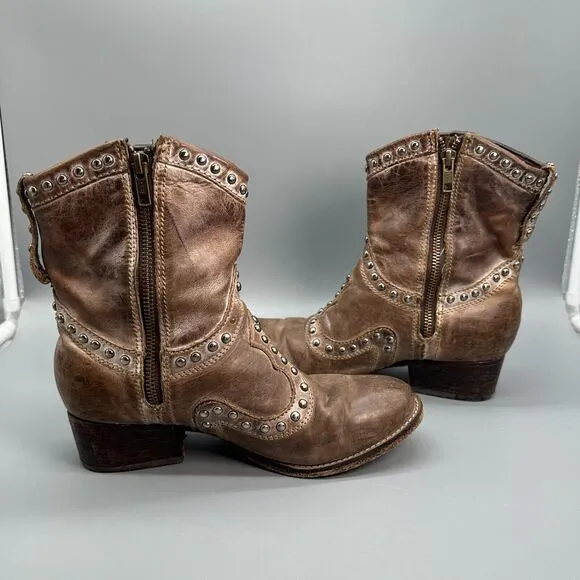 Corral Boots Women's 7 Brown Jewels Gems Distressed Side Zip Western Ankle Boots