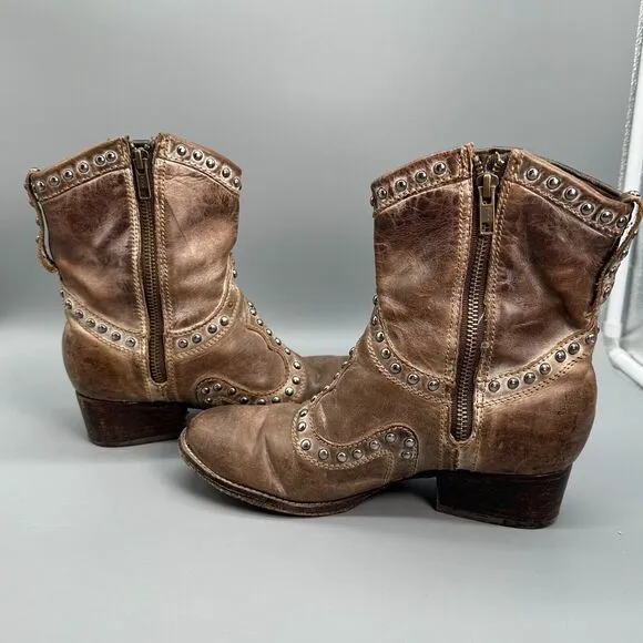 Corral Boots Women's 7 Brown Jewels Gems Distressed Side Zip Western Ankle Boots