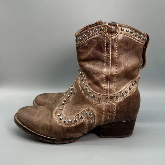 Corral Boots Women's 7 Brown Jewels Gems Distressed Side Zip Western Ankle Boots