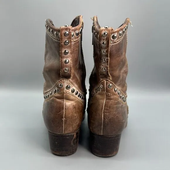 Corral Boots Women's 7 Brown Jewels Gems Distressed Side Zip Western Ankle Boots