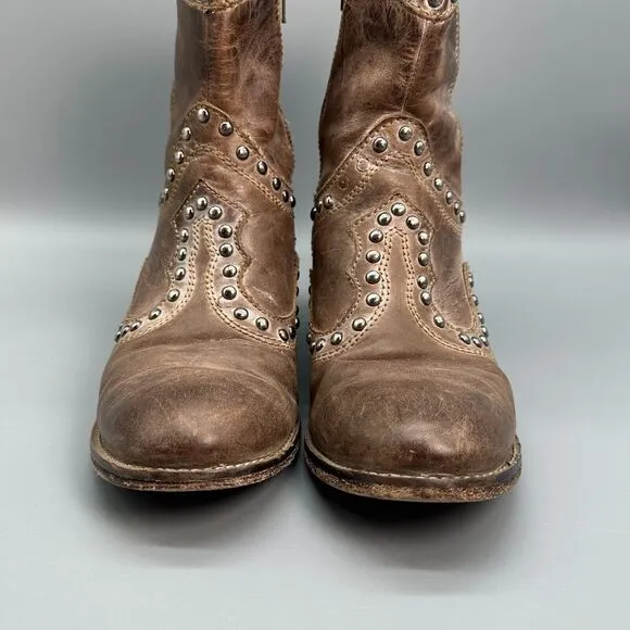Corral Boots Women's 7 Brown Jewels Gems Distressed Side Zip Western Ankle Boots