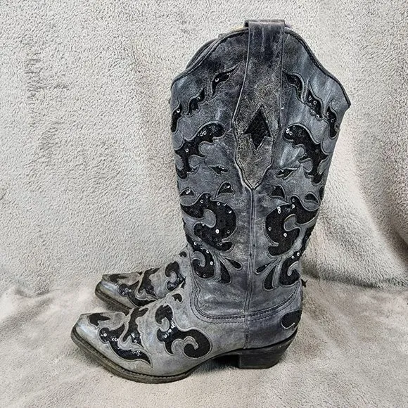 Corral Shoes Womens Size 6.5 Gray Black Leather Western Boots