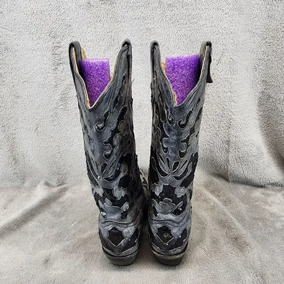 Corral Shoes Womens Size 6.5 Gray Black Leather Western Boots