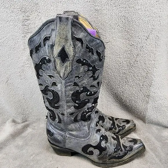 Corral Shoes Womens Size 6.5 Gray Black Leather Western Boots