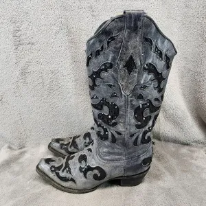 Corral Shoes Womens Size 6.5 Gray Black Leather Western Boots