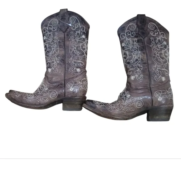 CORRAL teens youth girls 2t snip toe brown embroid cowboy boots