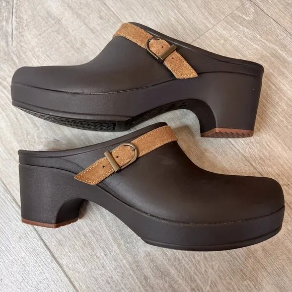 Crocs Shoes Womens Size W10 Brown Sarah Suede Belted Clogs Mules Slip On Classic