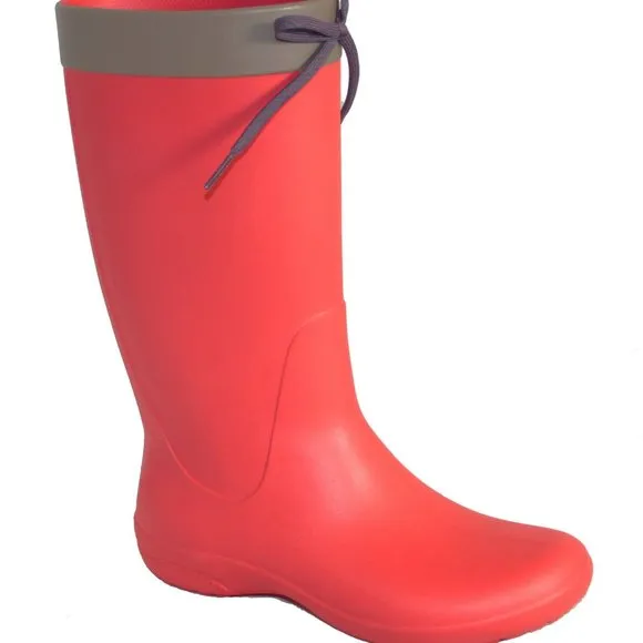 Crocs Womens Freesail Coral Red Lightweight Waterproof Lace Rain Boot Shoes