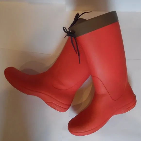 Crocs Womens Freesail Coral Red Lightweight Waterproof Lace Rain Boot Shoes