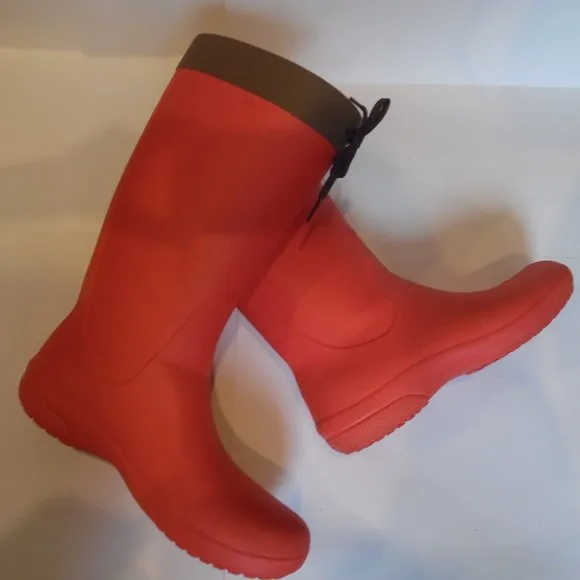 Crocs Womens Freesail Coral Red Lightweight Waterproof Lace Rain Boot Shoes