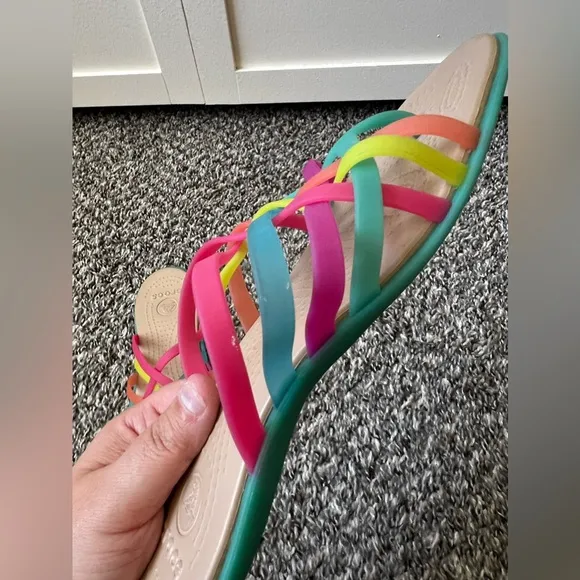 Crocs Women’s Huarache Rainbow‎ Jelly Strappy Sandals Size 7