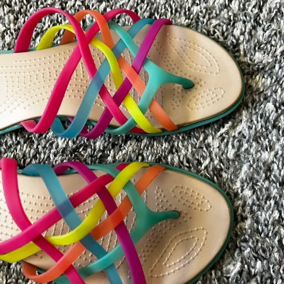 Crocs Women’s Huarache Rainbow‎ Jelly Strappy Sandals Size 7