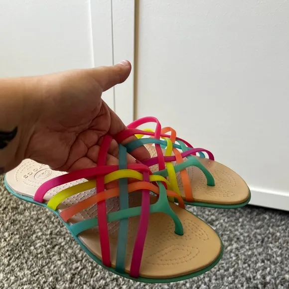 Crocs Women’s Huarache Rainbow‎ Jelly Strappy Sandals Size 7