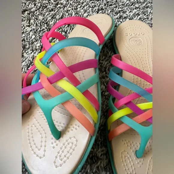 Crocs Women’s Huarache Rainbow‎ Jelly Strappy Sandals Size 7