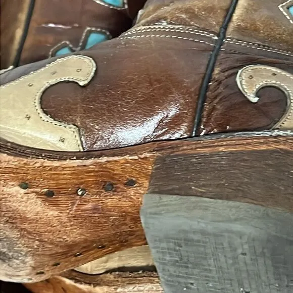 🔥Custom Soft Leather Stitched Western Pecos Bill Cowgirl Boots Wood Soles Sz 5