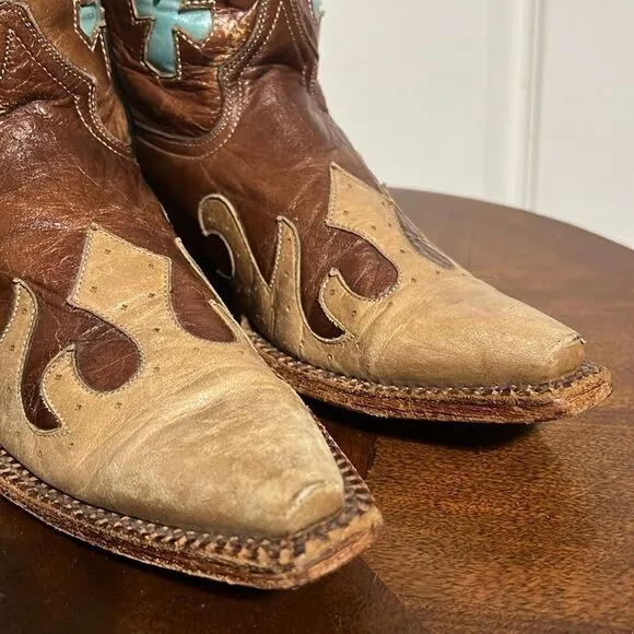 🔥Custom Soft Leather Stitched Western Pecos Bill Cowgirl Boots Wood Soles Sz 5