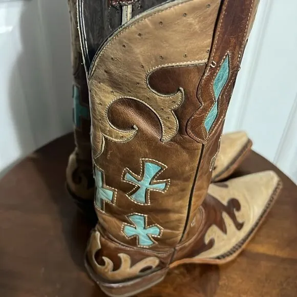 🔥Custom Soft Leather Stitched Western Pecos Bill Cowgirl Boots Wood Soles Sz 5