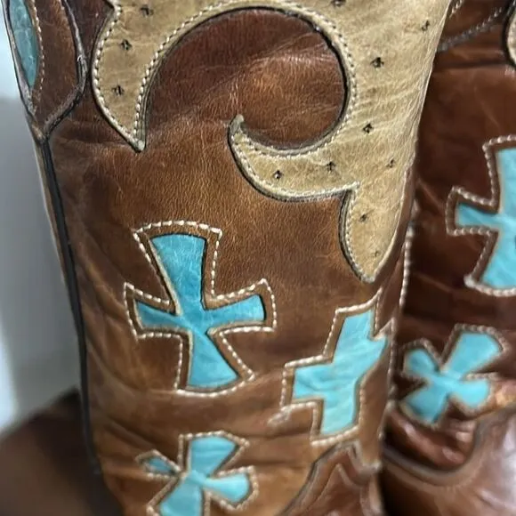 🔥Custom Soft Leather Stitched Western Pecos Bill Cowgirl Boots Wood Soles Sz 5
