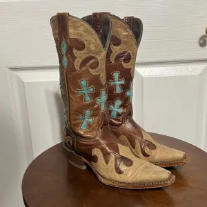🔥Custom Soft Leather Stitched Western Pecos Bill Cowgirl Boots Wood Soles Sz 5