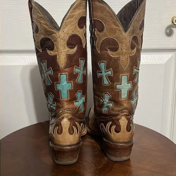 🔥Custom Soft Leather Stitched Western Pecos Bill Cowgirl Boots Wood Soles Sz 5