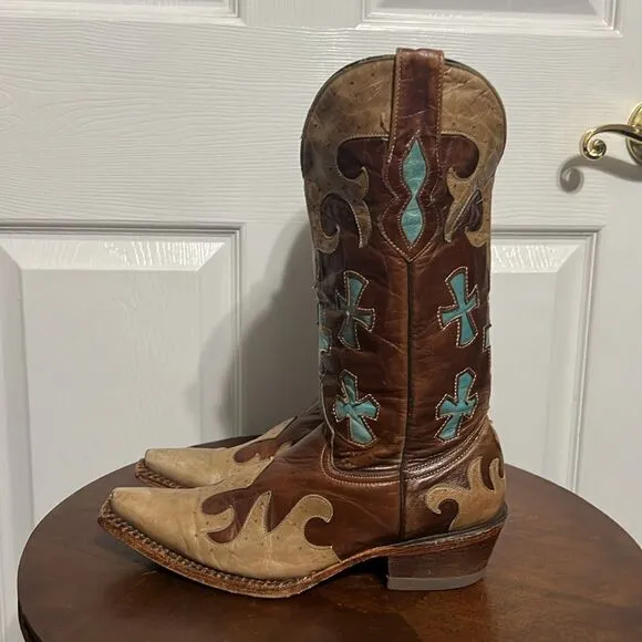 🔥Custom Soft Leather Stitched Western Pecos Bill Cowgirl Boots Wood Soles Sz 5