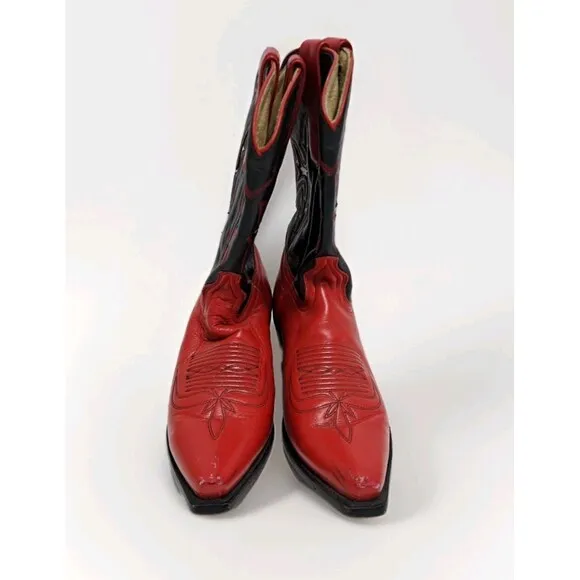 Dan Post Boots Womens 7.5 Red Black Leather Western Cowboy Spain Shoes