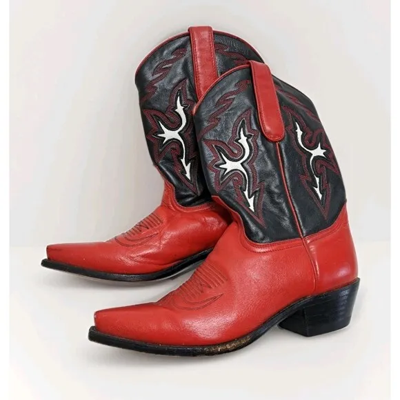 Dan Post Boots Womens 7.5 Red Black Leather Western Cowboy Spain Shoes
