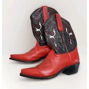 Dan Post Boots Womens 7.5 Red Black Leather Western Cowboy Spain Shoes